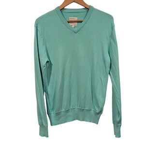 life after denim Mens V Neck Sweater Aqua Blue Cotton Cashmere Blend‎ Size M